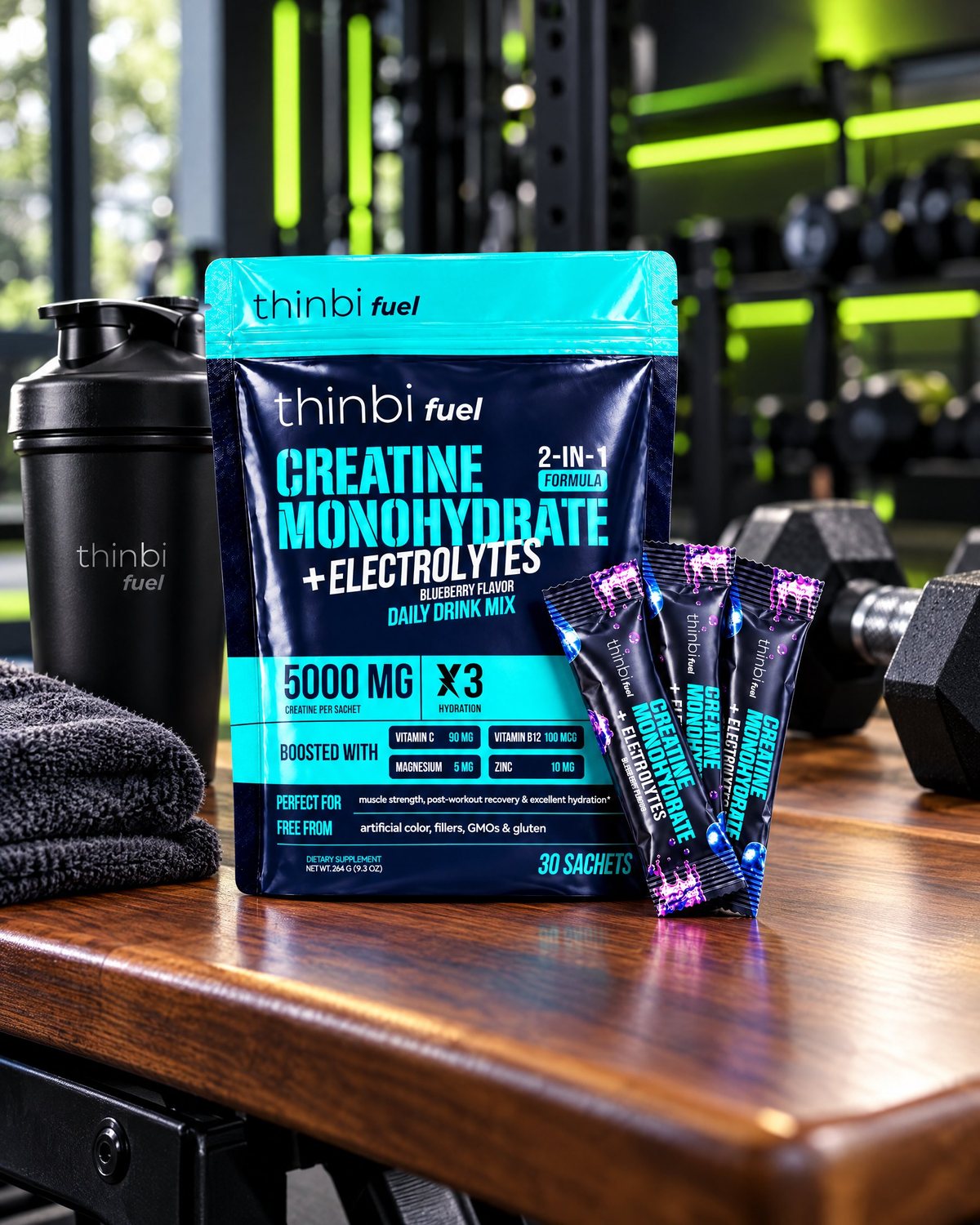 Thinbi Fuel Creatine + Electrolytes – Blueberry, 30 Sachets (Pre-Order, Ships Oct 26)