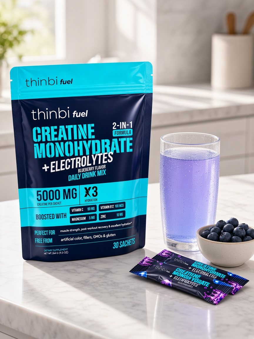 Thinbi Fuel Creatine + Electrolytes – Blueberry, 30 Sachets (Pre-Order, Ships Oct 26)