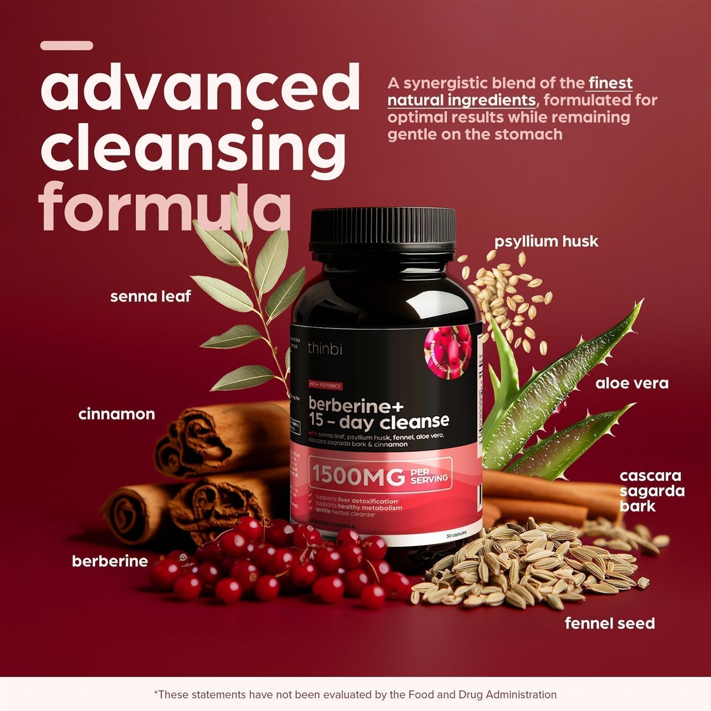 Capsules - 1500mg - Berberine - Thinbi - 15 Day Cleanse - 30ct - 2pack