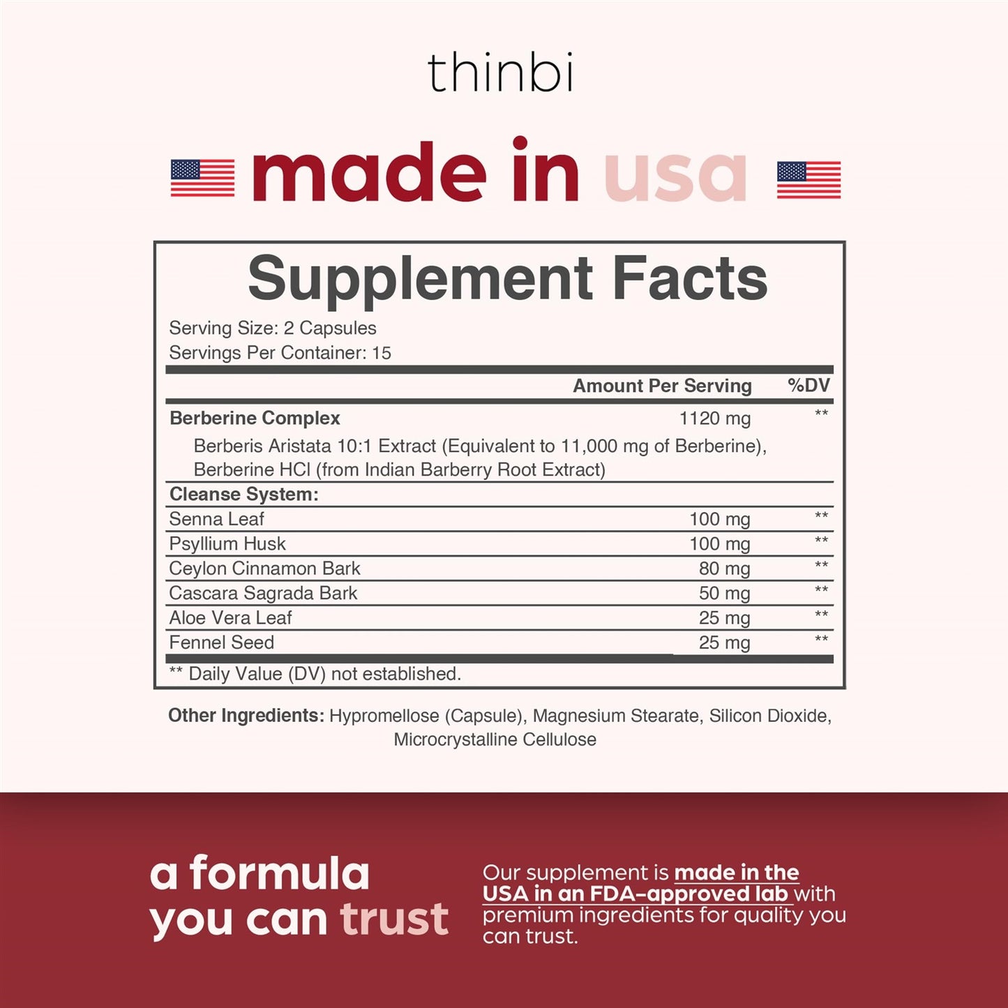 Capsules - 1500mg - Berberine - Thinbi - 15 Day Cleanse - 30ct - 2pack
