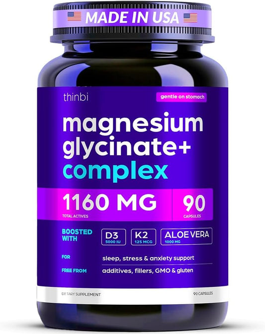 Magnesium Glycinate 1160mg + Aloe Vera, D3 & K2 Complex