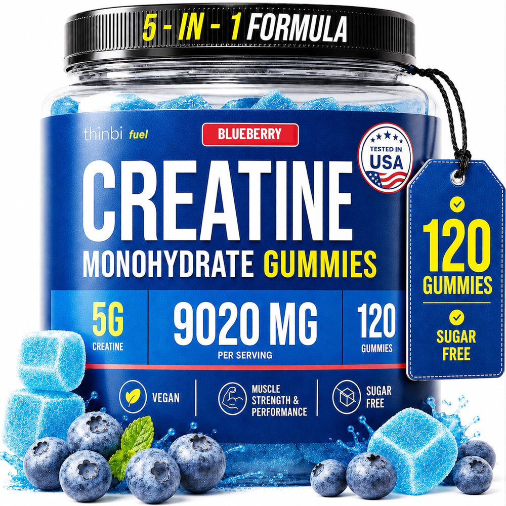 Thinbi Creatine Monohydrate Gummies – Blueberry, 120 Count