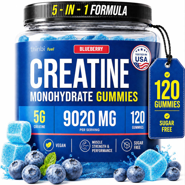 Thinbi Creatine Monohydrate Gummies – Blueberry, 120 Count