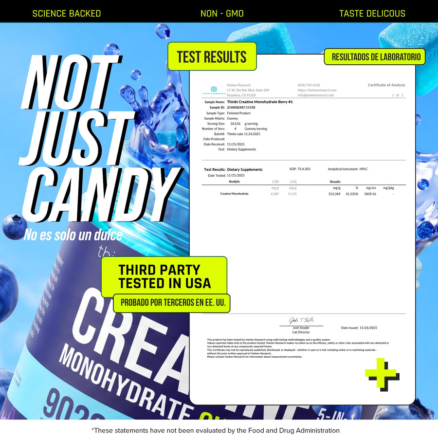 Thinbi Creatine Monohydrate Gummies – Blueberry, 120 Count