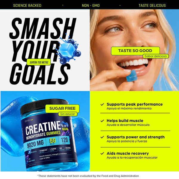 Thinbi Creatine Monohydrate Gummies – Blueberry, 120 Count