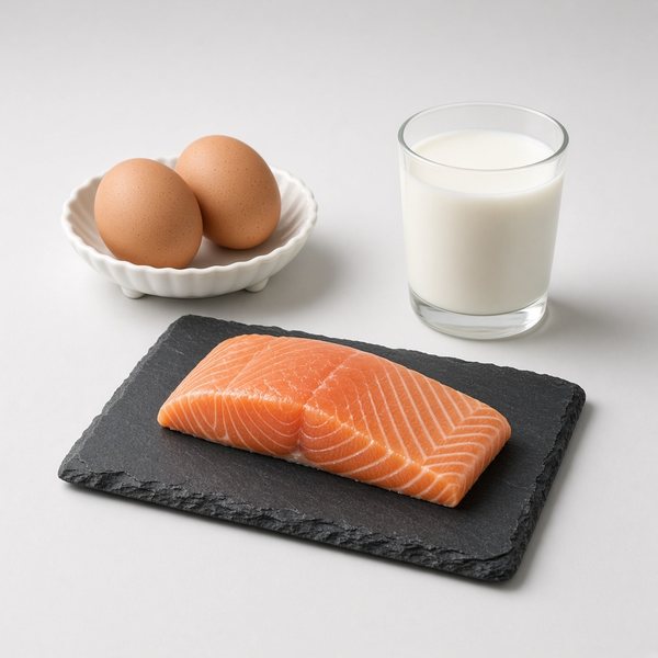 Eggs, salmon and milk